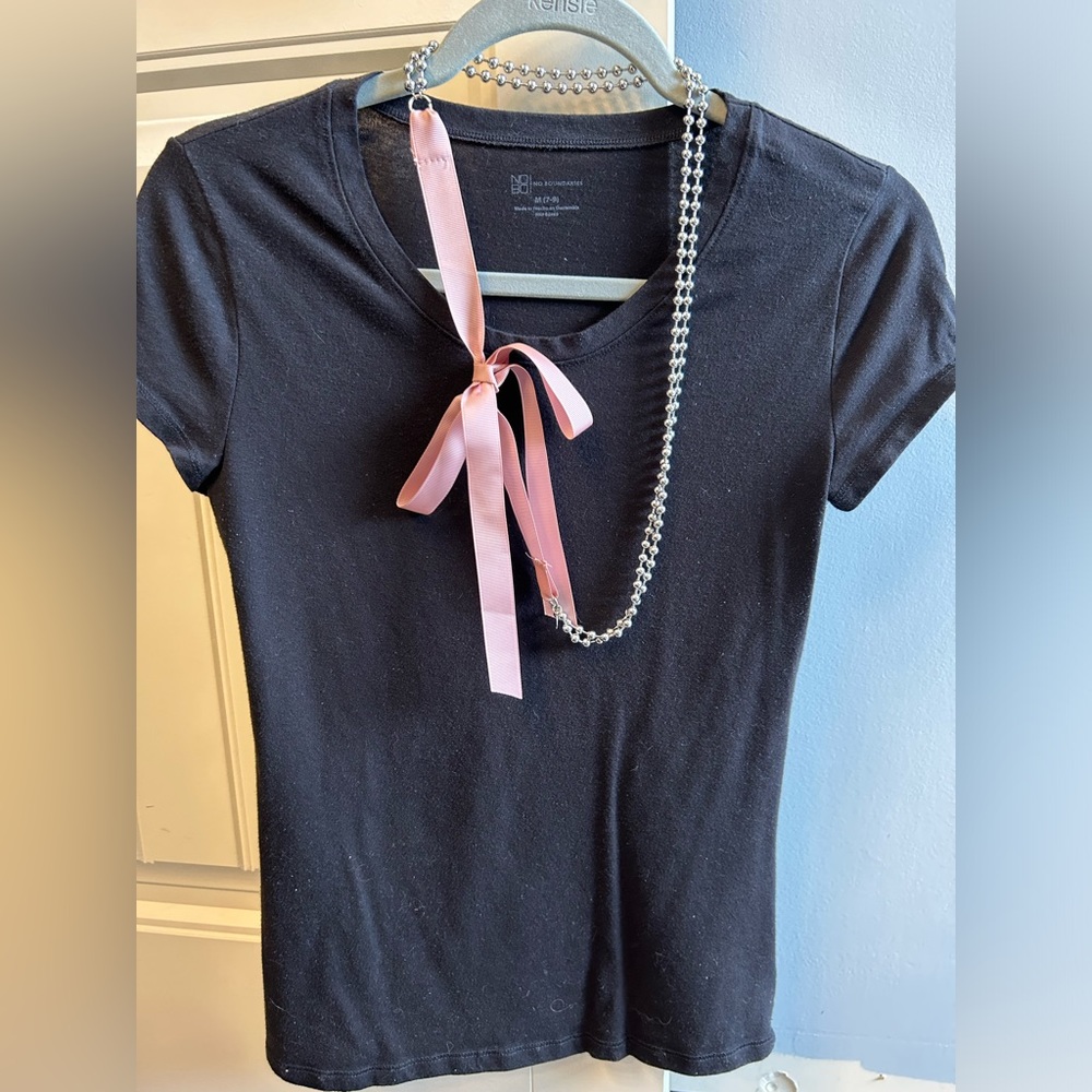 America Eagle multi-way-to-wear double strand silver necklace with mauve bow